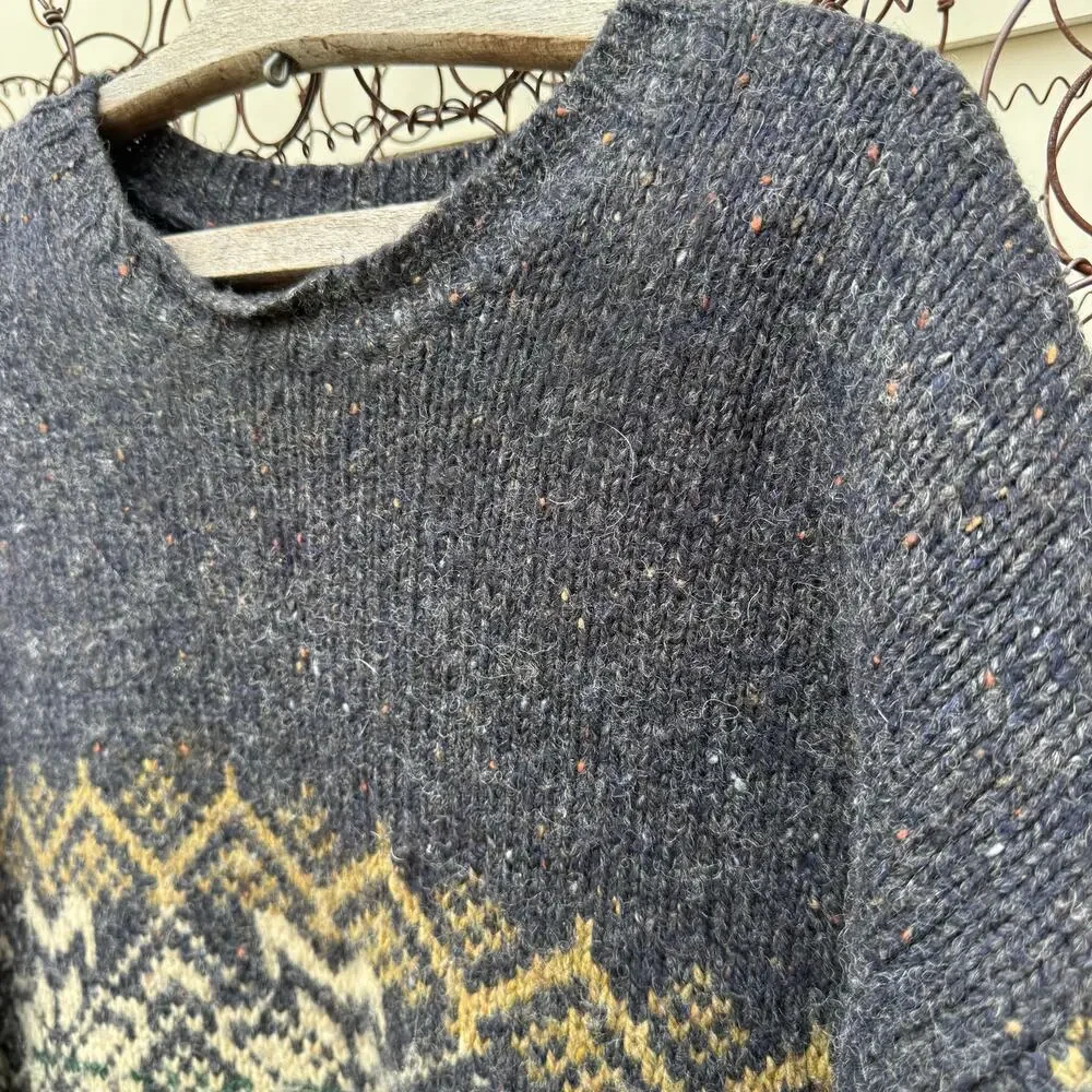 Vintage Y2K Northern Apparel XXL Lambswool Gray Brown Fair Isle Knit Sweater